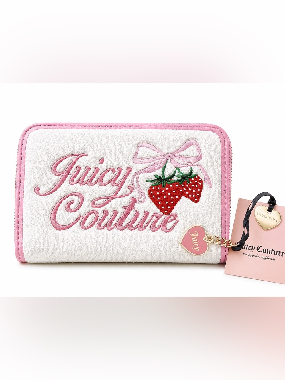 Juicy Couture Pink & White Strawberry Charm Zip Card Holder